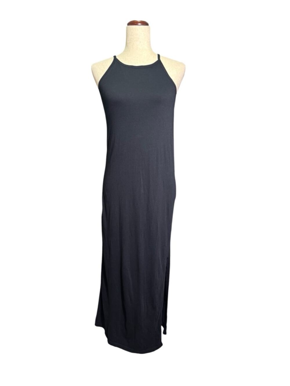 Frame Black Maxi Dress Pima Cotton Halter Tank Sleeveless Minimalist Size M 0071